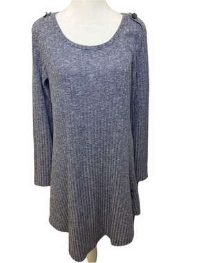 Simply Noelle Blue Gray Ribbed Knit Tunic Dress Sweater EUC S/M